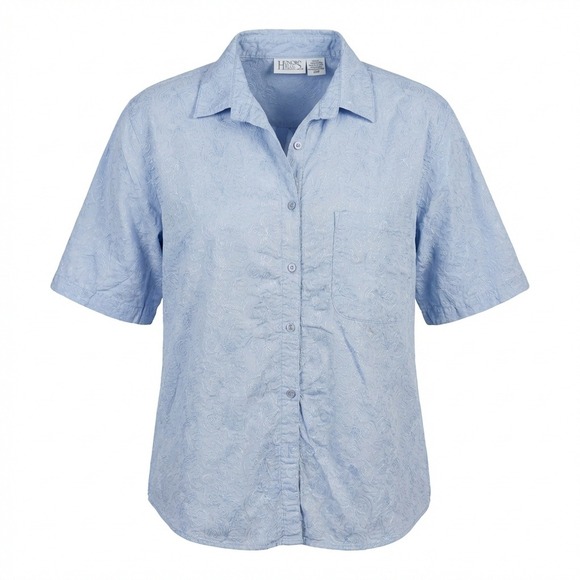 Tops - Vintage 90s Honors Plus Size 20W Embroidered 100% Cotton Button-Down Light Blue